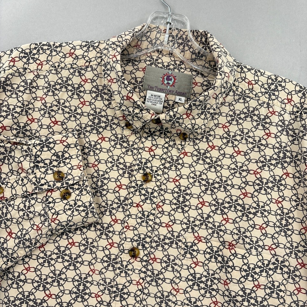 Territory Ahead Shirt Mens XL Button Down Cowboy Western Barbed Wire Pattern VTG - Picture 1 of 11
